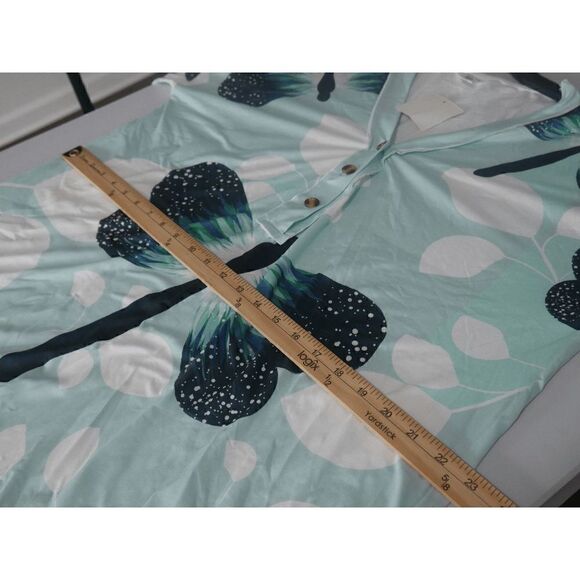 Women's Green Dragonfly Button-Front V-Neck Tunic 1X #1971-D4 - Picture 5 of 7